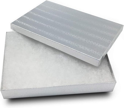 TheDisplayGuys - 25-Pack #53 Kraft Paper Cardboard Gift Boxes/Jewelry Cases w. Cotton Padding & Lid - Silver Foil - (5.4" x 3.9" x 1.0")
