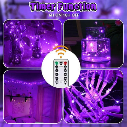 3 Pack Fairy Lights Battery Operated with Remote & Timer, 26 FT 80 LED Halloween String Lights Outdoor Indoor Decoration, 8 Modes Twinkle Lights for Halloween Party Christmas Bedroom Décor (Purple)