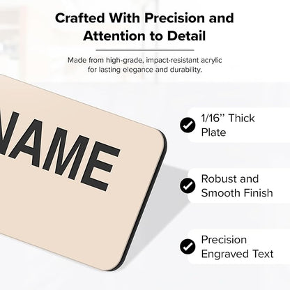 Name Tag, Magnetic Almond Black Name Tags, Personalized Name Tags, 1x3 Inches, Durable Engravable Impact Material, Made in The USA by My Sign Center