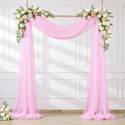 Wedding Arch Draping Fabric Backdrop 1 Panel 30" x 19Ft Pink Drapes Curtains for Wedding Reception Sheer Tulle Backdrop Curtain for Ceremony Birthday Party Baby Shower Arbor Ceiling Decorations
