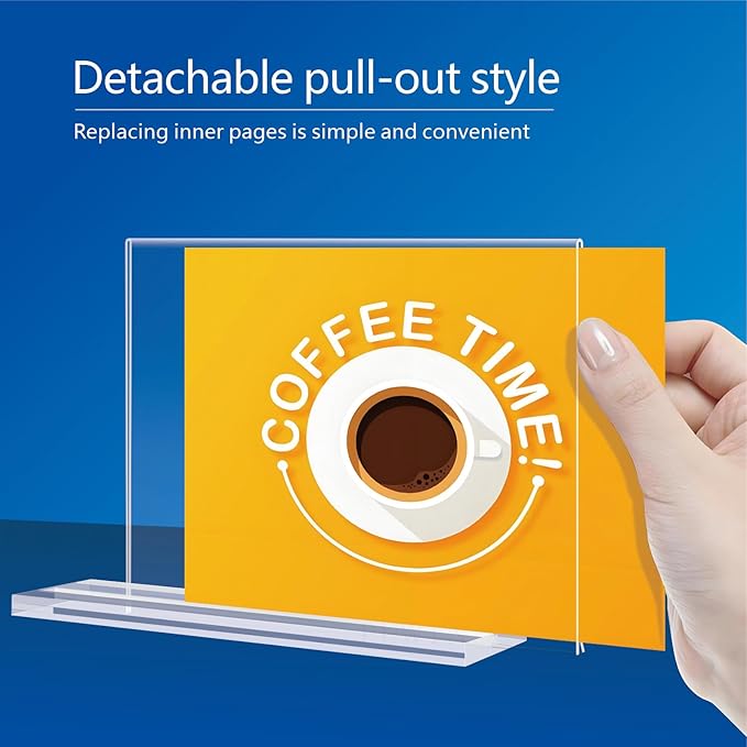 Acrylic Sign Holder 6x4 - 6 Pack Clear Tabletop Sign Holder Horizontal Plastic Picture Frames, Double Sided T Shape Display Stand Vendor Booth Display Items for Store,Restaurants,Hotels,Office