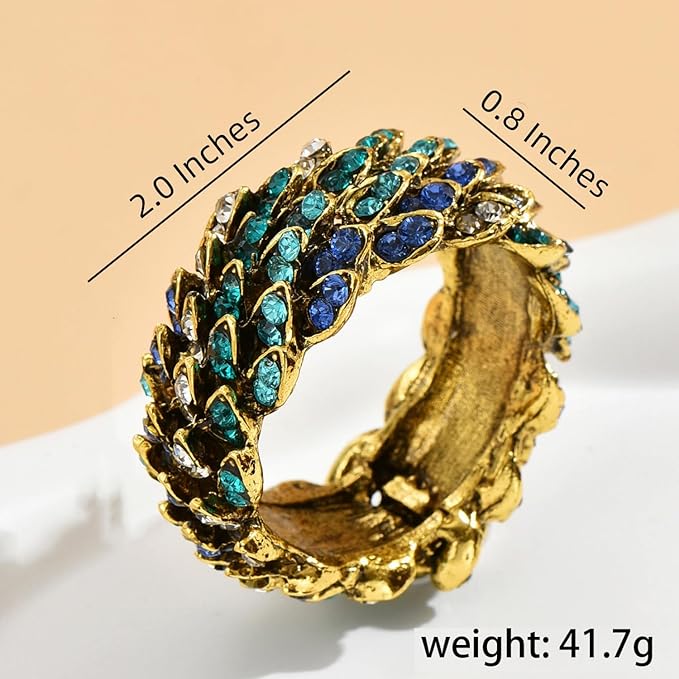 Jeweled Napkin Rings Set of 6 - Vintage Metal Crystal Rustic Peacock Napkin Ring Holders for Wedding Party Holiday, a Beautiful Dinner Table Décor (Multicolor)