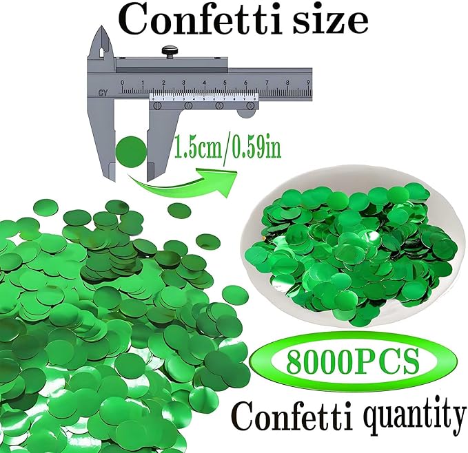 Green Round Foil Confetti Beautiful Metallic Table Confetti Glitter for Fill Balloons, St. Patrick's Day ，Wedding,Birthday, Party,Festival Decoration(8000PCS)
