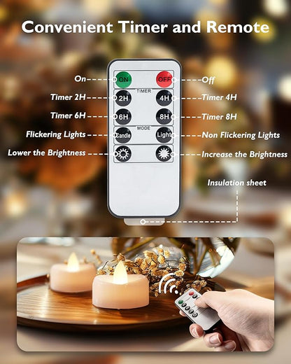 Remote Candles, 24PCS Flameless Tea Lights Candle Battery Operated with Timer, 400+Hours Remote Control LED Tea Lights Votive Candle - 1.5'' D X 1.25'' H- Warm White Light