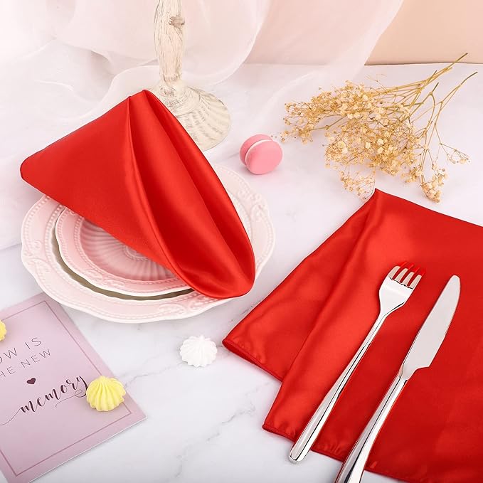 ANECO 16 Pack Square Satin Napkin Bright Silk Table Napkin Soft Smooth Fabric Table Napkin for Wedding Banquet Party Decoration, Red, 20 x 20 Inch