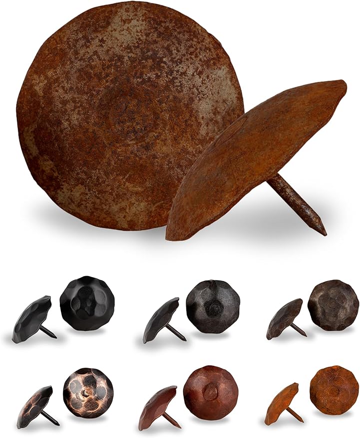 50 Pack 2" Round Head Iron Clavos Decorative Nails – Rusted – Handmade Rustic Round Fasteners for Farmhouse Shutters, Faux Wood Beams, Barn Doors, Shutters, Gates – Ornamental Wood Accent
