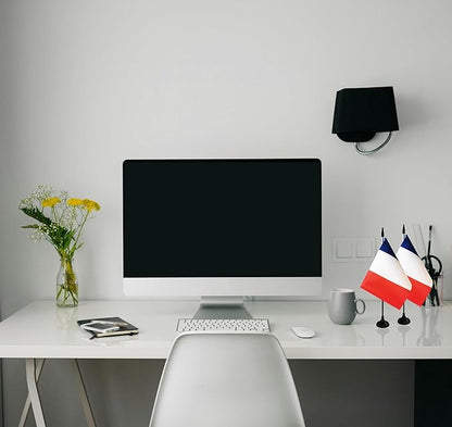 France Desk Flag, 12 Pack French Table Office Flag with Black Solid Pole and Stand Base, International Country Flag, Festival Celebration, Classroom Meeting Desktop Decor (France)