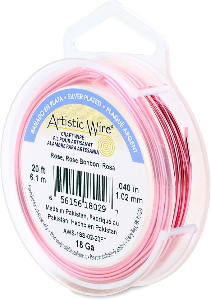 Artistic Wire, 18 Gauge Silver Plated Tarnish Resistant Colored Copper Craft Wire, Rose, 20 ft