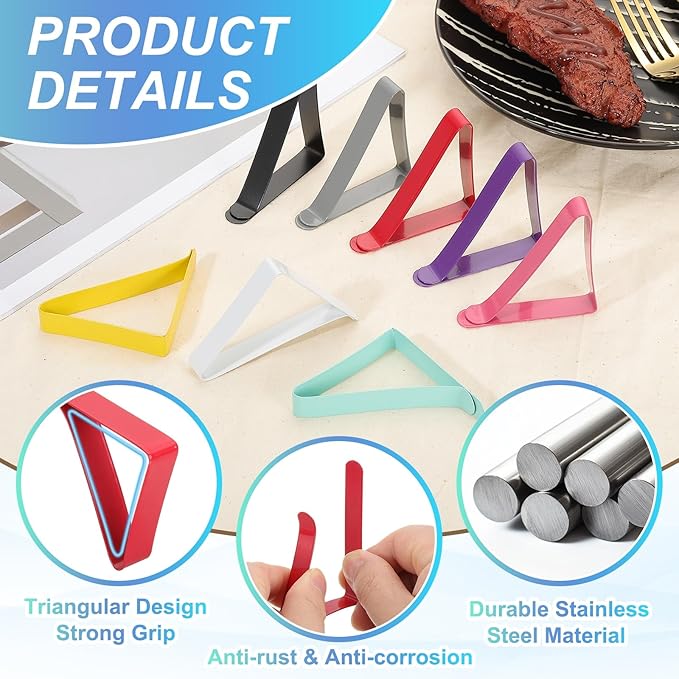 uxcell 4 Pack Tablecloth Clips, Stainless Steel Table Cloth Cover Clamps, 2.95" x 1.77" Windproof Holder Clips for Home Party Picnic Wedding Camping Dining Tables, Black