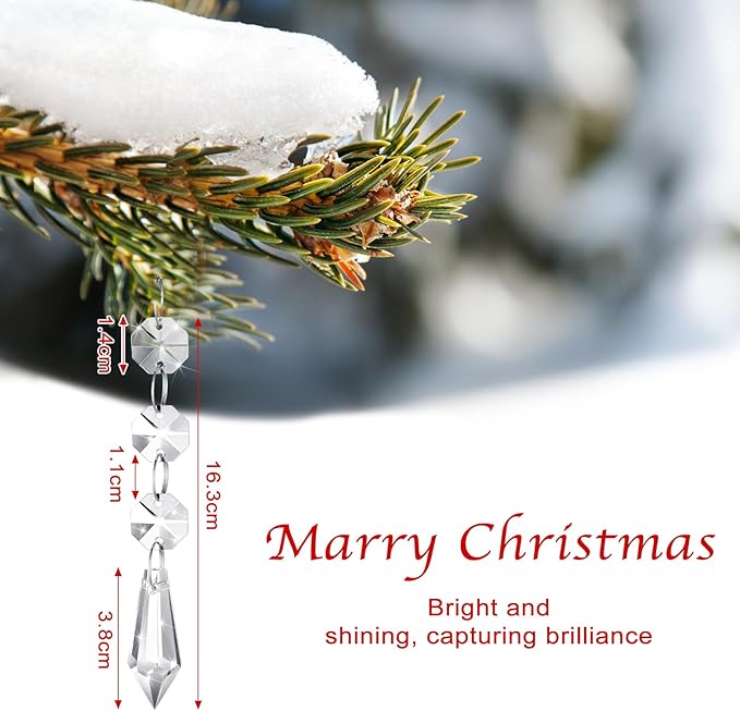 Nuenen 100 Pcs Hanging Crystals for Centerpieces Acrylic Chandelier Garland Beads Strands Prism Decorations Clear Teardrop Chandelier Crystals Pendant Wedding Home Garden Outdoor Ornaments(Icicle)