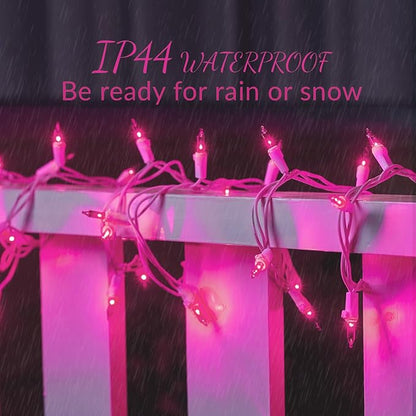 100 Count Pink Lights for Valentine's Day Decorations 20ft Mini Christmas String Lights White Wire Incandescent Bulb Waterproof Fairy Lights for Indoor Outdoor Xmas Tree Valentine's Day Décor
