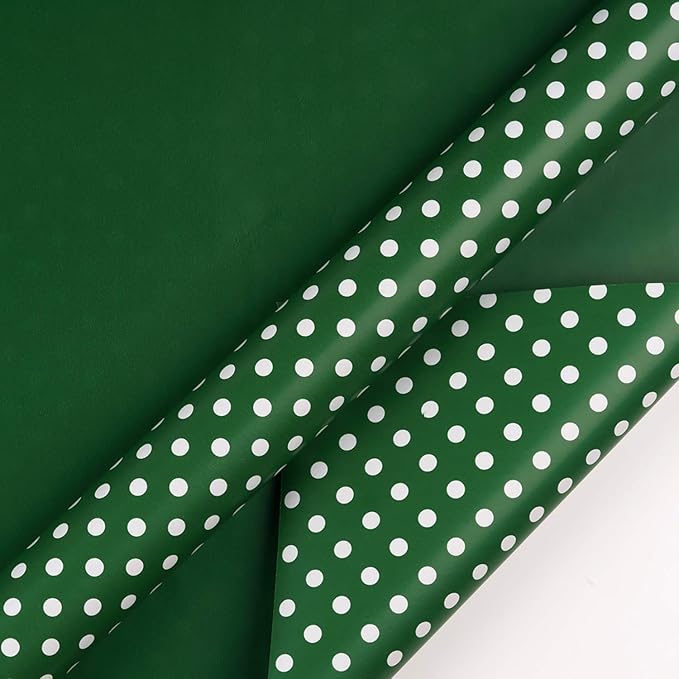 WRAPAHOLIC Reversible Wrapping Paper - Mini Roll - 17 Inch X 33 Feet - Dark Green and Polka Dot Design for Birthday, Holiday, Wedding, Baby Shower