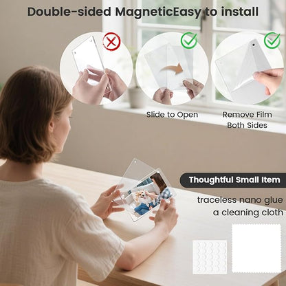 DomeStar 4 x 6 Magnet Picture Frames for Fridge 4 Pack, Acrylic Fridge Magnetic Frames for Photo Postcard Office Home Decor