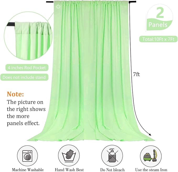 10 x 7 Feet Light Green Backdrop Curtain for Partie, Background Curtains for Photoshoot, Birthday, Wedding, Halloween, Thanksgiving, Christmas, New Year Party Decorations 5Ft x 7Ft, 2 Panels