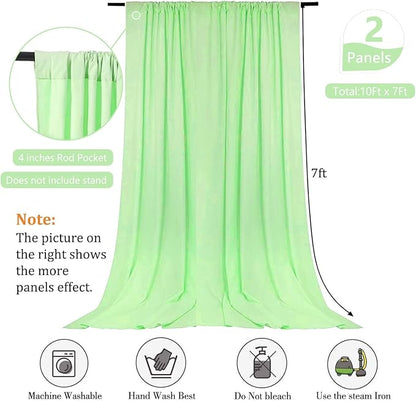 10 x 7 Feet Light Green Backdrop Curtain for Partie, Background Curtains for Photoshoot, Birthday, Wedding, Halloween, Thanksgiving, Christmas, New Year Party Decorations 5Ft x 7Ft, 2 Panels