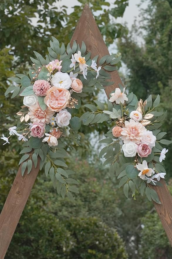 Faux Flower Swag Set of 2 for Wedding Welcome Signs Floral Swag Wedding Reception Ceremony Signs Decor (Champagne & Pink)