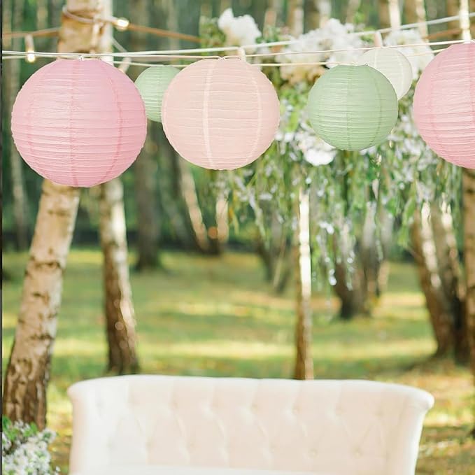 Sage Green Pink Paper Lanterns Decorative 12pcs Wedding Hanging Decorations for Bridal Shower Birthday Rustic Party Neutral Baby Shower Sage Green Home Decor