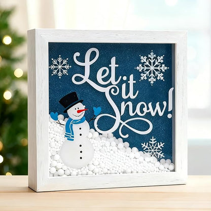 Christmas Wooden Tabletop Sign Blue Snowman with Snowflake Block Sign Xmas Table Centerpiece for Winter Holiday Party Home Shelf Fireplace Mantle Decoration