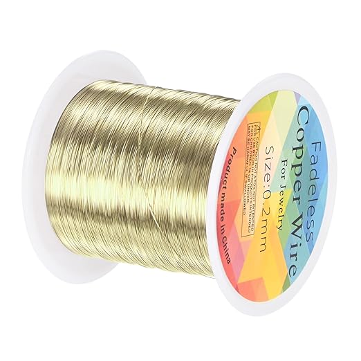 0.2mm Jewelry Wire, 32 Gauge 328FT Craft Wire Copper Beading Wire for Jewelry Making/Planting/Weaving/DIY Crafting, Soft Metal Wires [100M, Light Golden]