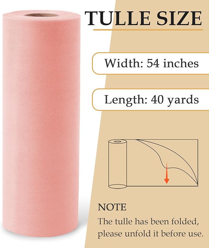 Blush Tulle Fabric Roll, 54" x 40 Yards (120FT) Tulle for Wedding Decoration DIY Tutu Party Backdrop Baby Shower Valentine's Day Table Skirts Gift Wrapping