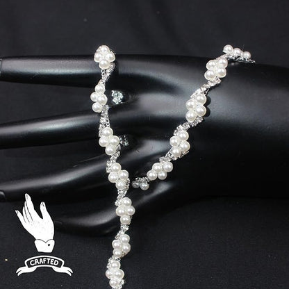 PEARLY JUN 1 Yard Pearl Rhinestone Trim Chain Silver Crystal Fringe Diamond Applique Ribbon String Tassel Strip for Sewing Wedding Dress Crafting Crafts Flower Embellishments