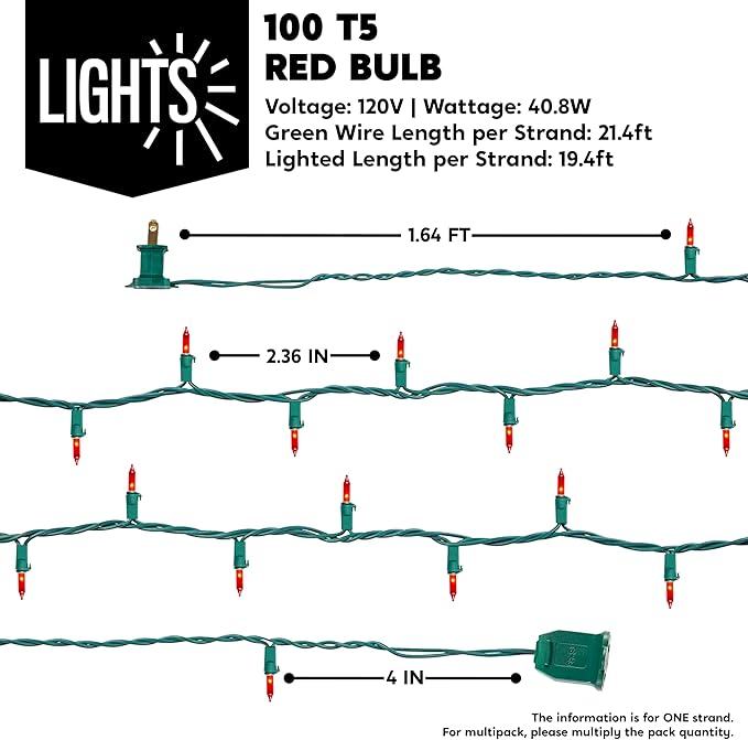 Joiedomi Red Christmas Lights Outdoor,42.8FT Christmas Tree Lights Outside,200(2x100) Count String Lights,Green Wire Xmas Lights for Decorations Indoor Holiday Theme Party Yard House