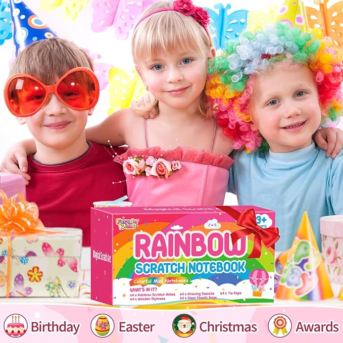 Scratch Art Party Favors for Kids: 64 Pack Rainbow Scratch Art Notebook Classroom Prizes Gifts Bulk for Girls Boys Goodie Bags Stuffers, Return Gifts for Birthday Party Favors Bulk Kids Crafts
