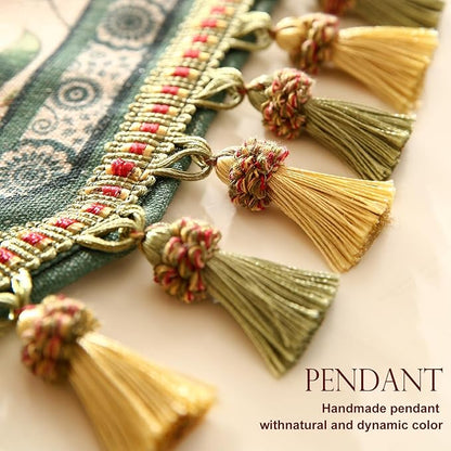 patdrea Designer Vintage Fresh Farmhouse Linen Table Runner 71 Inch Long, Green and Orange Pattern Table Mat, Decor for Kitchen Dining Table Coffee Table Shelf Cabinet Banquet Christmas ,12"*71"