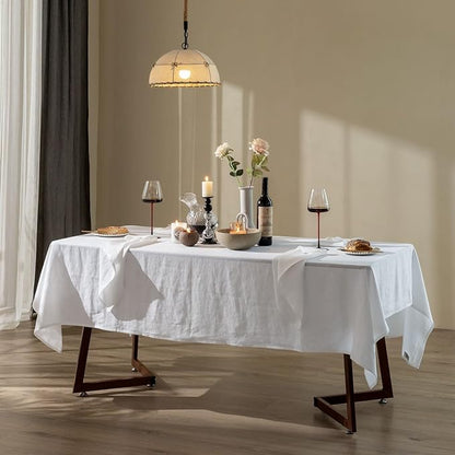 Talasily Linen Tablecloth 100% Pure Linen Table Cloth 60x132 Inches Rectangle Tablecloths Washable Cloths for Kitchen, Dining, Buffet Parties, Holidays, Picnic, Weddings and Restaurants-White