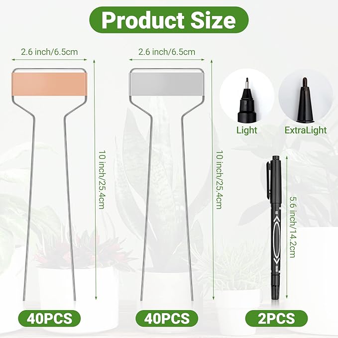 80 Pcs 10" High Plant Labels, Include 40 Copper Metal Plant Tags and 40 Weatherproof Garden Aluminum Markers Bulk with Marker Pen Reusable Seedling Sign Nursery Tag for Outdoor Herb Vegetable Flower