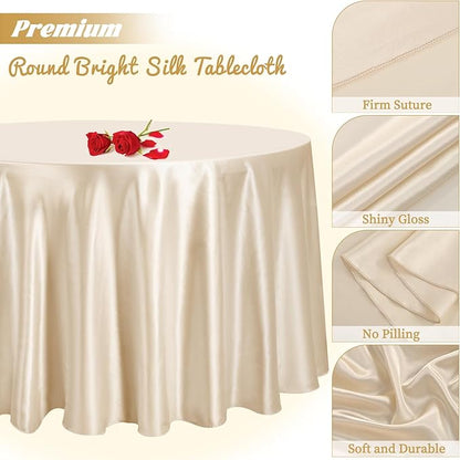 12 Pack 120 Inch Champagne Satin Tablecloth - Premium Bright Silky Round Tablecloth Overlay Smooth Fabric Table Cover, Table Decoration for Wedding Party Banquet Events Restaurant Kitchen Dining