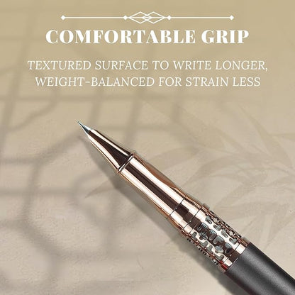 YUNCHUN Refillable Fountain Pen Fine Nib, Fancy Ink Pen with 5 Black & 5 Blue Ink Refills Cartridges, Cool Ink Pens for Writing, Business Metal, Best Gift Set for Men & Women, Blcak