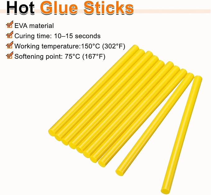 HARFINGTON 10pcs Hot Glue Sticks 0.43" Dia x 5.91" Long EVA Mini Hot Melt Adhesive Glue Stick for Hot Melt Gun Wood Plastic Glass Flowers Fabrics Foam, Yellow
