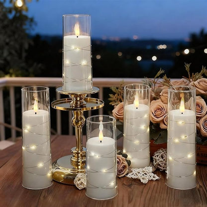 Raycare Flameless Candle with Remote Timer – 9 Flickering Acrylic Battery Operated LED Pillar Candles with Embedded Star String for Halloween, Home Decor, and as a Gift (White)