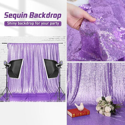 Eternal Beauty Lavender Sequin Backdrop, 8x8 Ft Glitter Background Curtains for Shimmer Photography Party Wedding Birthday Back Drop Decor