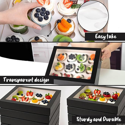 VGOODALL 12 Count Cupcake Boxes, 6PCS Halloween Cupcake Holder with Window Black Pastry Boxes for Birthday Holiday Halloween Party Bakery Supplies