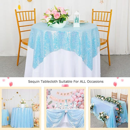 ShinyBeauty Iridescent Aqua Sequin Tablecloth Square Overlay Aqua Blue Tablecloth Cover Glitter Table Cloth Small Tablecloth for Birthday Baby Shower Decor (36”X36”)