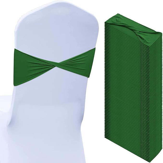 Kinlop 50 Pcs Spandex Chair Sashes Bows Chair Bands Slider Sashes for Covers Elastic Bands Ties Without Buckle Decorations for Wedding Party Events Ceremony Birthday(Green)
