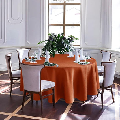 Biscaynebay Fall Tablecloth Textured Fabric Round Tablecloths 90", Rust Thanksgiving Autumn Harvest Water Resistant Fabric Tablecloths for Kitchen, Dining, Wedding, Parties Machine Washable