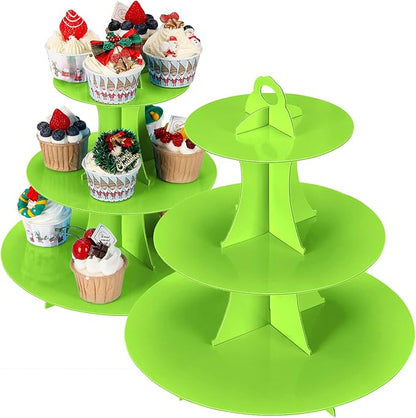 2Pcs 3-Tier Cupcake Stand, Cake Stand holder, Tiered DIY Cupcake Stand Tower for Dessert Table Displays, Birthday Theme Party Favors Decoration, Floral Tea Party, 12" W x 12.8" H, Green