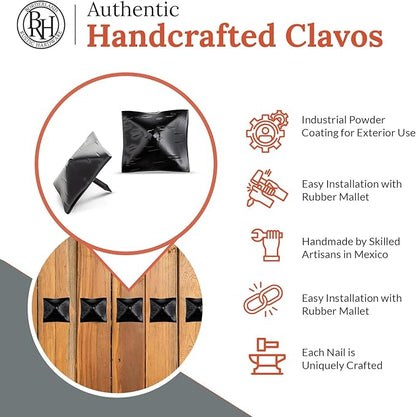 50 Pack 1.5" Square Head Iron Clavos Decorative Nails – Black – Handmade Rustic Square Fasteners for Farmhouse Shutters, Faux Wood Beams, Barn Doors, Shutters, and Gates – Ornamental Wood Accent