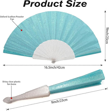 24 Pack Handheld Fan,Folding Hand Glitter Fan with Shining Transparent Fan Rib – Ideal for Wedding, Church, Festival, Dance, Tea Party, Club, and EDM Accessories, Sky Blue