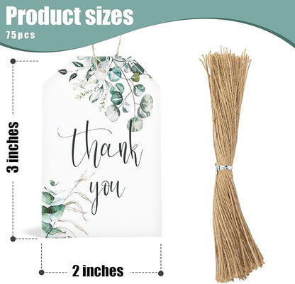 SallyFashion 75PCS Thank You Gift Tags 2x3 inch Kraft Paper Tags with String Attached for Wedding Birthdays Party Gift Baby Shower Bridal Shower