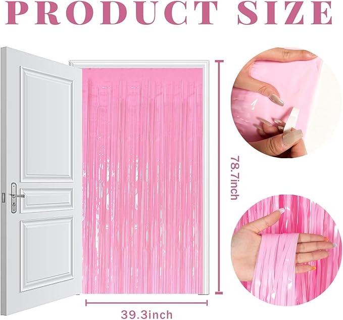 2 Pack Foil Curtain Pink Backdrop Streamers Metallic Tinsel Fringe Curtains Photo Booth Props for Birthday Wedding Engagement Bachelorette Christmas Holiday Celebration Party Decorations
