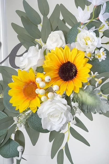 Faux Flower Swag Set of 2 for Wedding Welcome Signs Floral Swag Wedding Reception Ceremony Signs Decor (Sunflower & White)