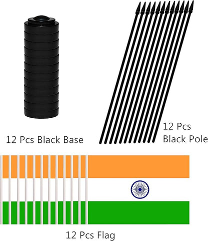 12 Pack India Desk Flags Set, Indian Small Mini Table Office Flags with 12" Solid Black Pole, 8.2 x 5.5 Inches, Home and Office Decoration, Festival Celebrations