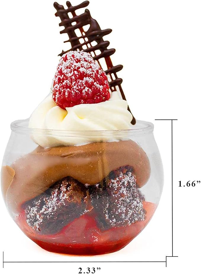 48 Pack 3 oz. Sphere Mini Dessert Cups With Spoons Parfait Professional-Grade Recyclable Clear Disposable Plastic Fishbowl for Parfait Desserts, Events, and Parties CMJJ