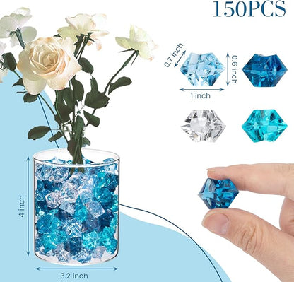 DomeStar 150PCS Fake Ice, Acrylic Blue Gems, Vase Fillers Fish Tank Rocks Aquarium Tank Decor Table Scatter Decoration
