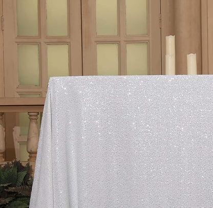 SquarePie Sequin Tablecloth 60 x 102 Inch White Sparkly Table Linen for Wedding Party