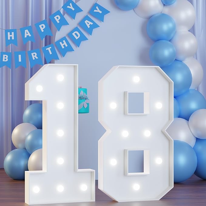 3FT Marquee Numbers 18, Happy 18th Birthday Decorations for Girls Boys, Large 18 Light up Number for 18 Years Old Birthday Party Supplies, 18th Anniversary Party Decor